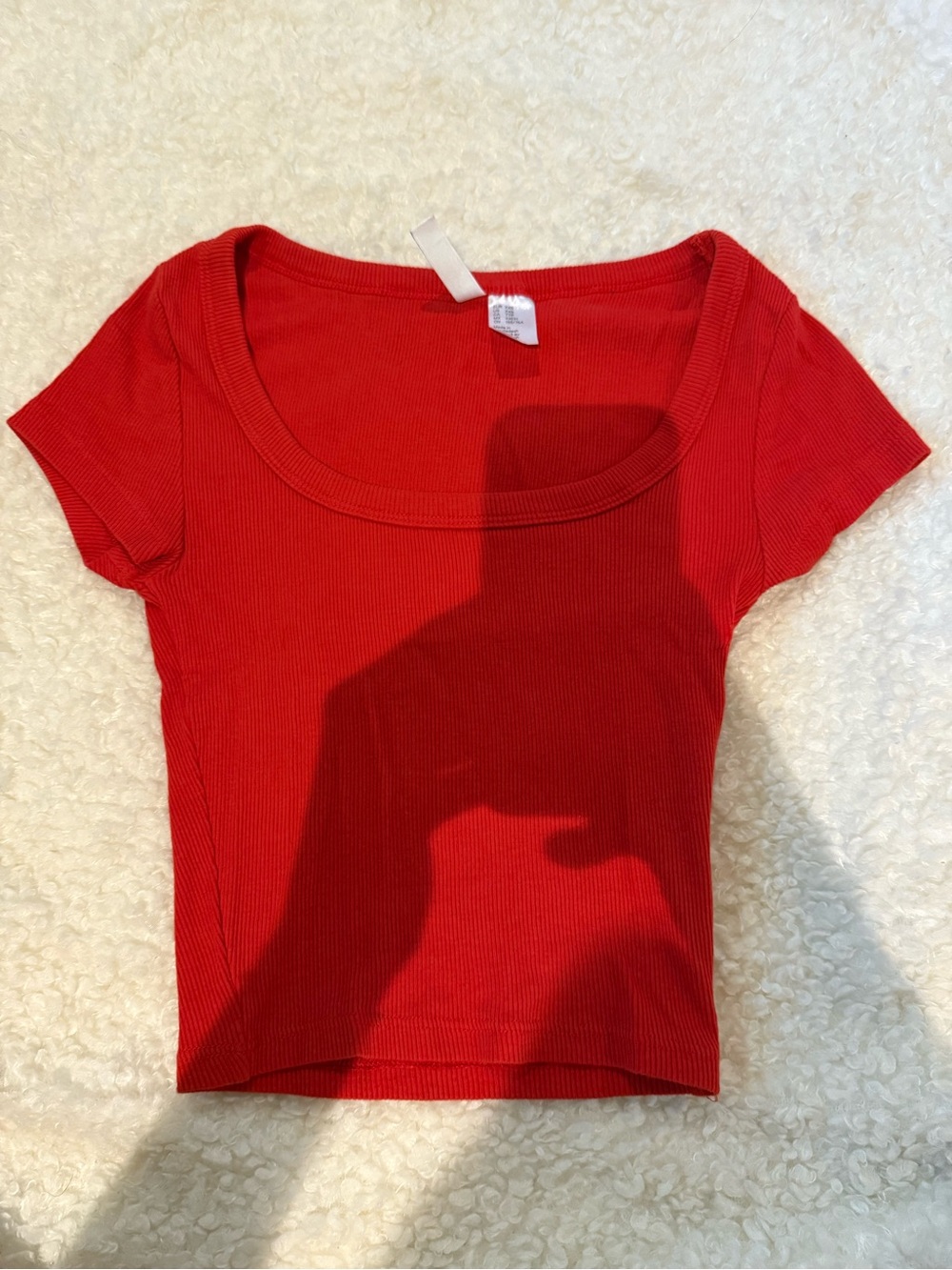 H&M Red Ribbed Scoop-Neck Crop Top